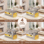 Itaar | Lift Top Coffee Table 4 in 1 Coffee Tables with Storage and Hidden Compartment Farmhouse Coffee Table with 2 Fabric Drawers LED Light