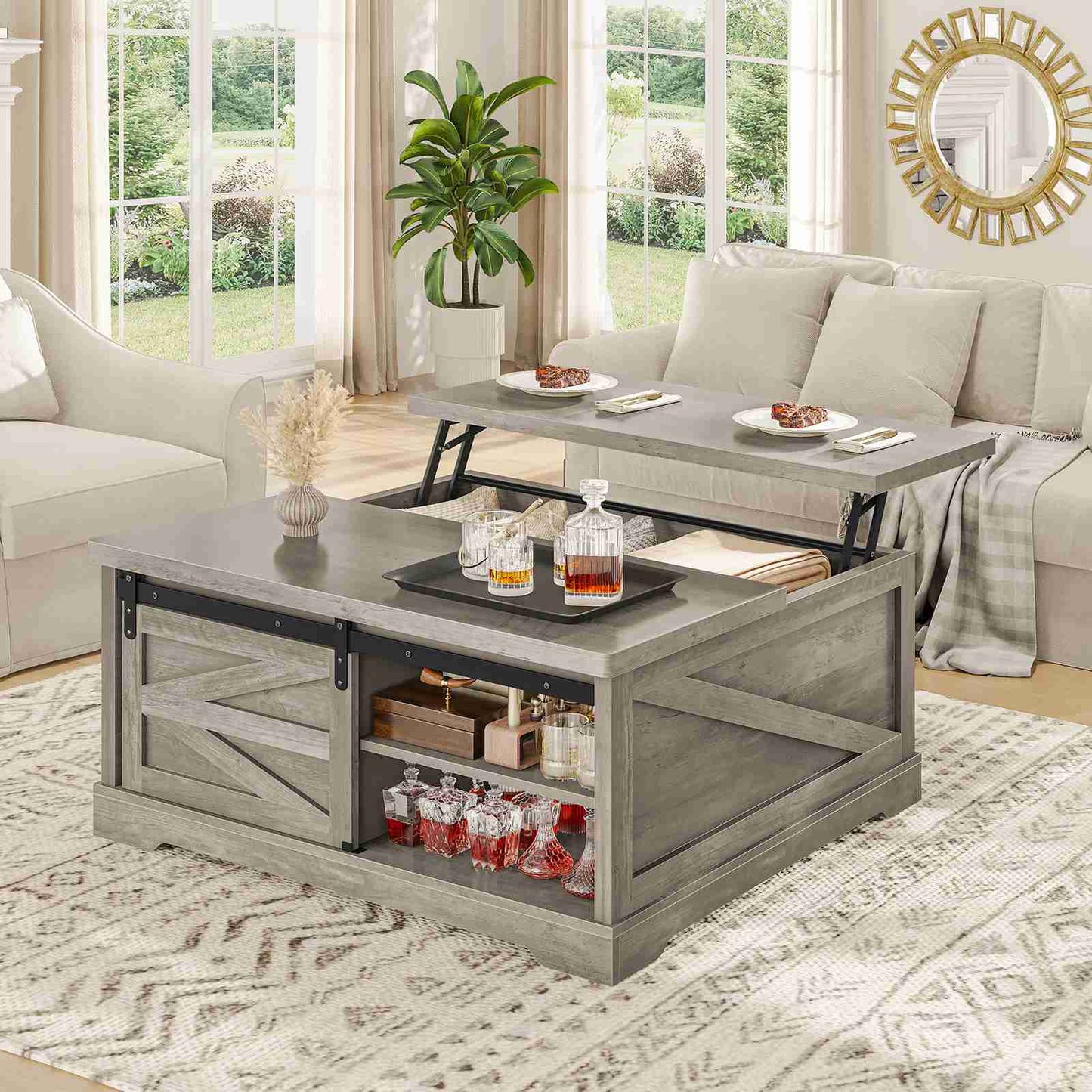 Itaar | 39.4 Inch Lift Top Coffee Table with Storage Farmhouse Coffee Tables for Living Room Square Coffee Table with Large Hidden Compartment