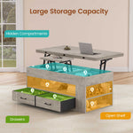 Itaar | Lift Top Coffee Table 4 in 1 Coffee Tables with Storage and Hidden Compartment Farmhouse Coffee Table with 2 Fabric Drawers LED Light