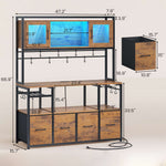 Itaar | Bakers Rack with Power Outlet and LED Light 47.2 Inch Microwave Stand with Storage Kitchen Coffee Bar Cabinet with Glass Door 4 Drawer