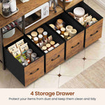 Itaar | Bakers Rack with Power Outlet and LED Light 47.2 Inch Microwave Stand with Storage Kitchen Coffee Bar Cabinet with Glass Door 4 Drawer