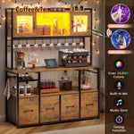 Itaar | Bakers Rack with Power Outlet and LED Light 47.2 Inch Microwave Stand with Storage Kitchen Coffee Bar Cabinet with Glass Door 4 Drawer