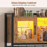 Itaar | Bakers Rack with Power Outlet and LED Light 47.2 Inch Microwave Stand with Storage Kitchen Coffee Bar Cabinet with Glass Door 4 Drawer