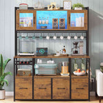 Itaar | Bakers Rack with Power Outlet and LED Light 47.2 Inch Microwave Stand with Storage Kitchen Coffee Bar Cabinet with Glass Door 4 Drawer