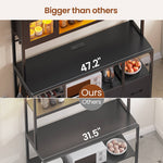 Itaar | Bakers Rack with Power Outlet and LED Light 47.2 Inch Microwave Stand with Storage Kitchen Coffee Bar Cabinet with Glass Door 4 Drawer