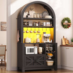 Itaar | 73 Inch Tall Arched Bakers Rack with Power Outlet and LED Light Farmhouse Coffee Bar Cabinet Kitchen Microwave Stand with Storage