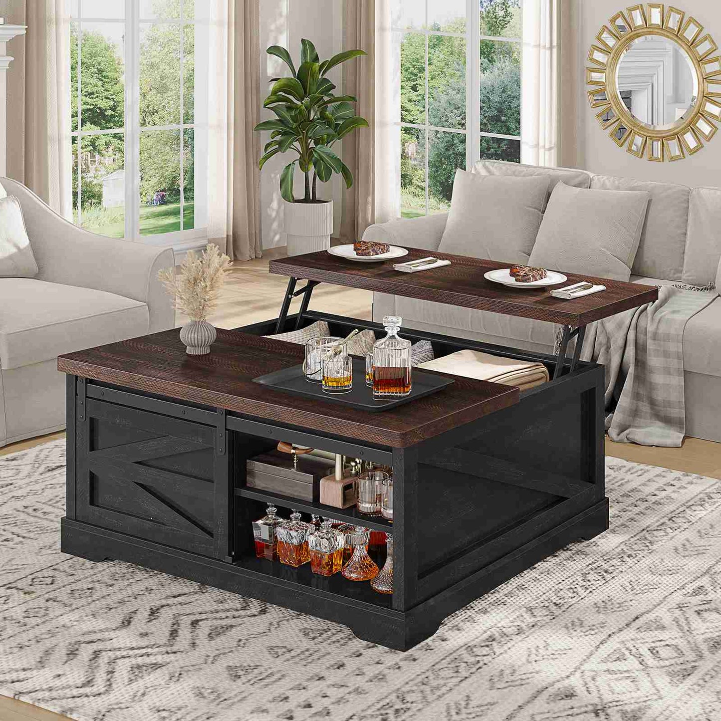 Itaar | 39.4 Inch Lift Top Coffee Table with Storage Farmhouse Coffee Tables for Living Room Square Coffee Table with Large Hidden Compartment