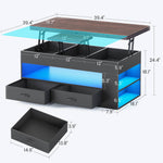 Itaar | Lift Top Coffee Table 4 in 1 Coffee Tables with Storage and Hidden Compartment Farmhouse Coffee Table with 2 Fabric Drawers LED Light