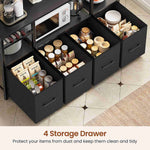 Itaar | Bakers Rack with Power Outlet and LED Light 47.2 Inch Microwave Stand with Storage Kitchen Coffee Bar Cabinet with Glass Door 4 Drawer
