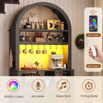 Itaar | 73 Inch Tall Arched Bakers Rack with Power Outlet and LED Light Farmhouse Coffee Bar Cabinet Kitchen Microwave Stand with Storage