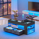 Itaar | Lift Top Coffee Table 4 in 1 Coffee Tables with Storage and Hidden Compartment Farmhouse Coffee Table with 2 Fabric Drawers LED Light
