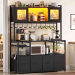 Itaar | Bakers Rack with Power Outlet and LED Light 47.2 Inch Microwave Stand with Storage Kitchen Coffee Bar Cabinet with Glass Door 4 Drawer