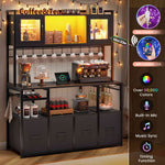 Itaar | Bakers Rack with Power Outlet and LED Light 47.2 Inch Microwave Stand with Storage Kitchen Coffee Bar Cabinet with Glass Door 4 Drawer