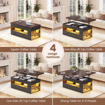 Itaar | Lift Top Coffee Table 4 in 1 Coffee Tables with Storage and Hidden Compartment Farmhouse Coffee Table with 2 Fabric Drawers LED Light