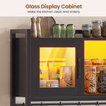 Itaar | Bakers Rack with Power Outlet and LED Light 47.2 Inch Microwave Stand with Storage Kitchen Coffee Bar Cabinet with Glass Door 4 Drawer