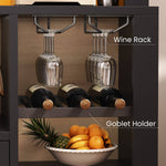 Itaar | 73 Inch Tall Arched Bakers Rack with Power Outlet and LED Light Farmhouse Coffee Bar Cabinet Kitchen Microwave Stand with Storage