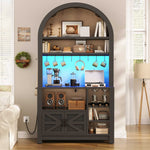 Itaar | 73 Inch Tall Arched Bakers Rack with Power Outlet and LED Light Farmhouse Coffee Bar Cabinet Kitchen Microwave Stand with Storage