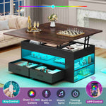 Itaar | Lift Top Coffee Table 4 in 1 Coffee Tables with Storage and Hidden Compartment Farmhouse Coffee Table with 2 Fabric Drawers LED Light