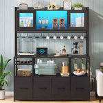 Itaar | Bakers Rack with Power Outlet and LED Light 47.2 Inch Microwave Stand with Storage Kitchen Coffee Bar Cabinet with Glass Door 4 Drawer