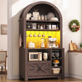 Itaar | 73 Inch Tall Arched Bakers Rack with Power Outlet and LED Light Farmhouse Coffee Bar Cabinet Kitchen Microwave Stand with Storage