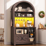 Itaar | 73 Inch Tall Arched Bakers Rack with Power Outlet and LED Light Farmhouse Coffee Bar Cabinet Kitchen Microwave Stand with Storage