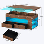 Itaar | Lift Top Coffee Table 4 in 1 Coffee Tables with Storage and Hidden Compartment Farmhouse Coffee Table with 2 Fabric Drawers LED Light