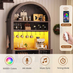 Itaar | 73 Inch Tall Arched Bakers Rack with Power Outlet and LED Light Farmhouse Coffee Bar Cabinet Kitchen Microwave Stand with Storage