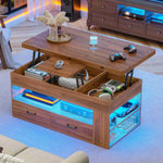 Itaar | Lift Top Coffee Table 4 in 1 Coffee Tables with Storage and Hidden Compartment Farmhouse Coffee Table with 2 Fabric Drawers LED Light