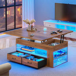 Itaar | Lift Top Coffee Table 4 in 1 Coffee Tables with Storage and Hidden Compartment Farmhouse Coffee Table with 2 Fabric Drawers LED Light