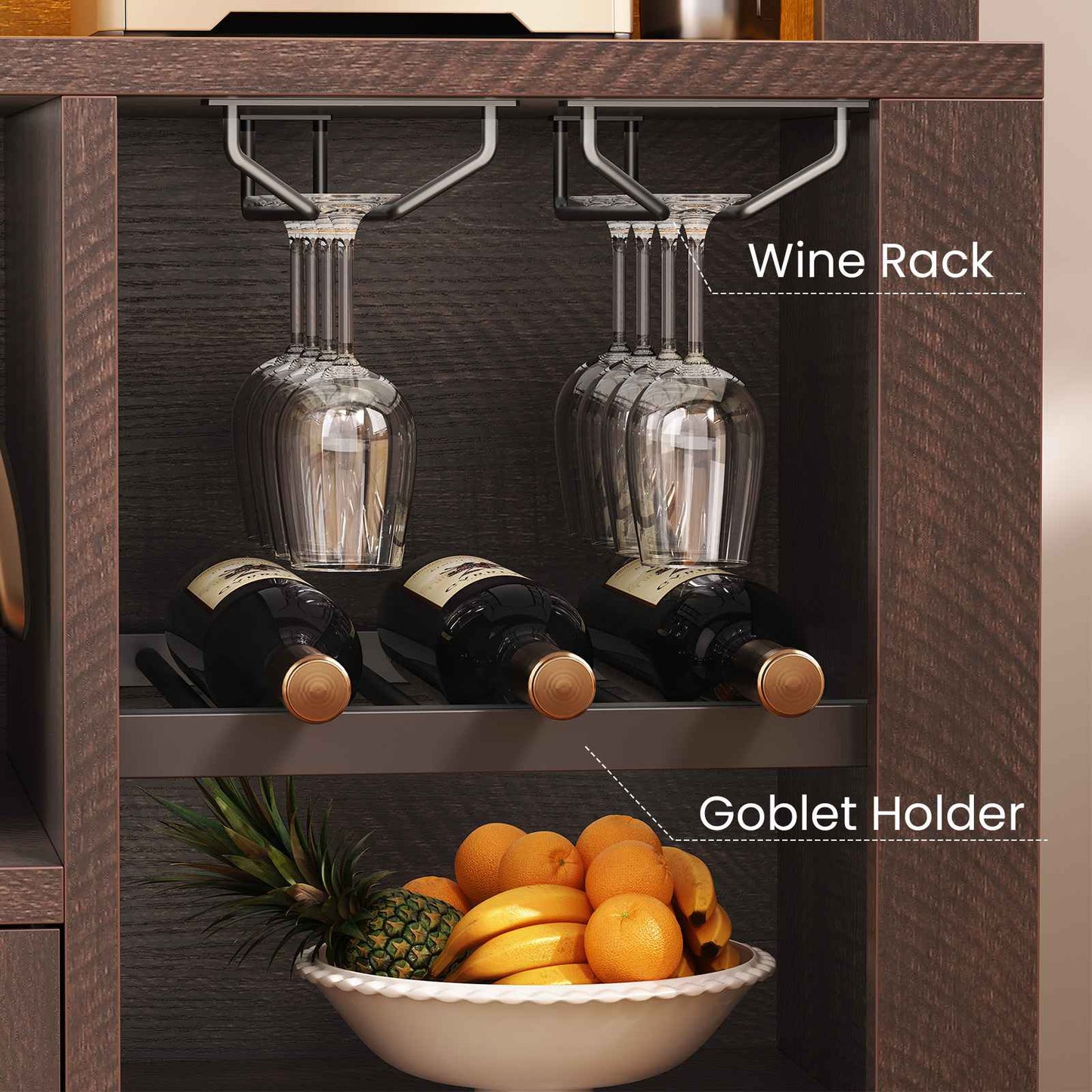 Itaar | 73 Inch Tall Arched Bakers Rack with Power Outlet and LED Light Farmhouse Coffee Bar Cabinet Kitchen Microwave Stand with Storage