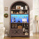 Itaar | 73 Inch Tall Arched Bakers Rack with Power Outlet and LED Light Farmhouse Coffee Bar Cabinet Kitchen Microwave Stand with Storage