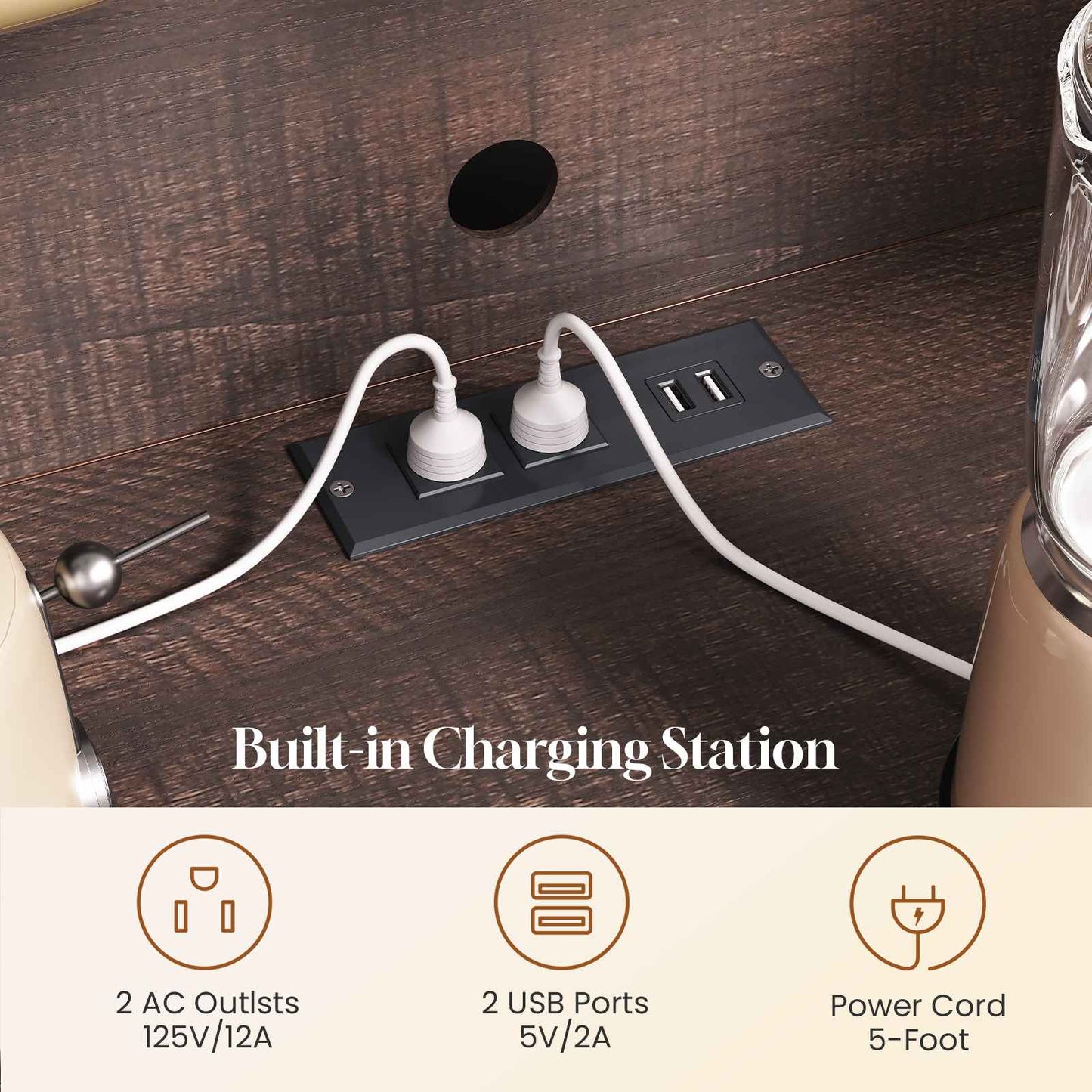 Itaar | 73 Inch Tall Arched Bakers Rack with Power Outlet and LED Light Farmhouse Coffee Bar Cabinet Kitchen Microwave Stand with Storage