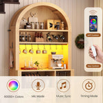 Itaar | 73 Inch Tall Arched Bakers Rack with Power Outlet and LED Light Farmhouse Coffee Bar Cabinet Kitchen Microwave Stand with Storage
