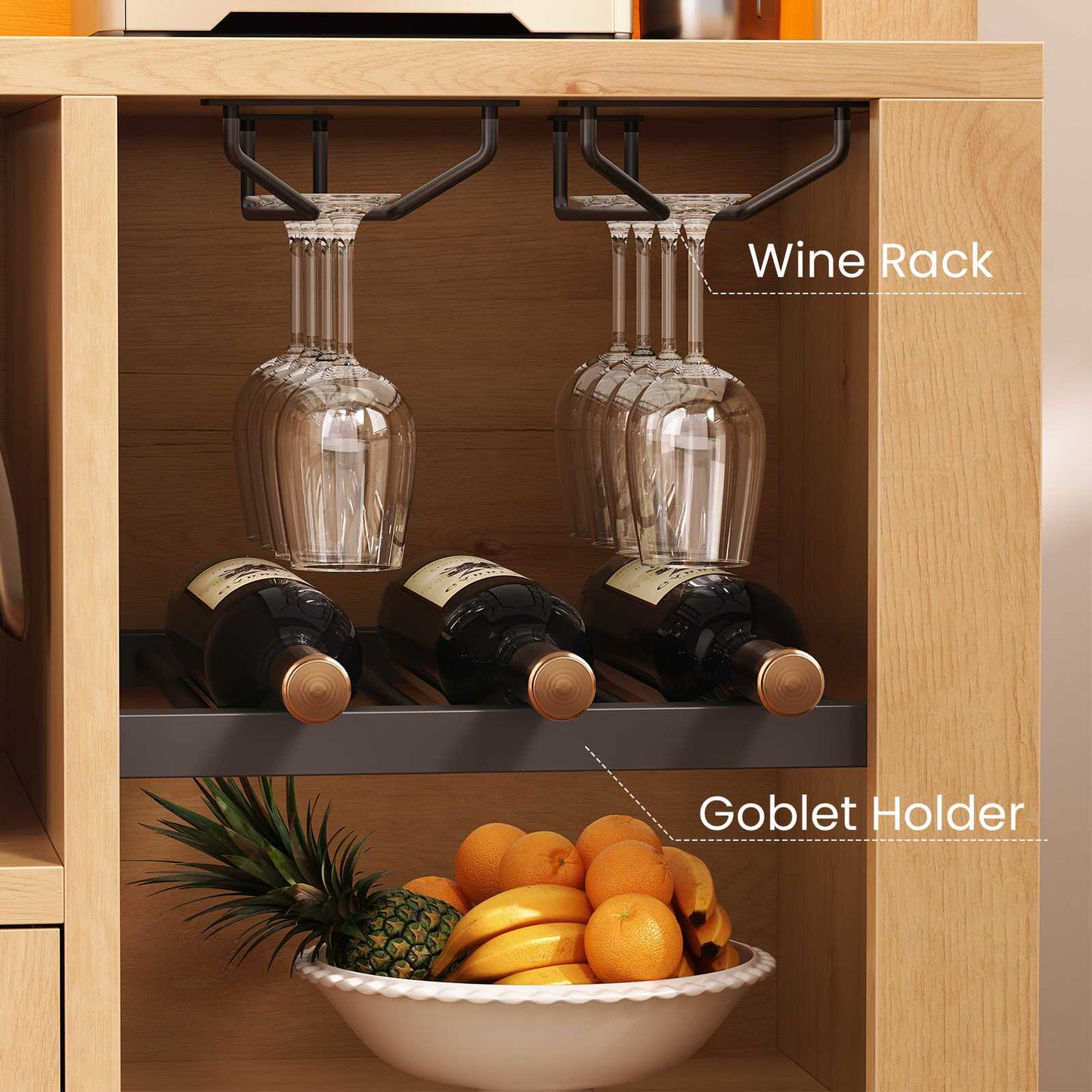 Itaar | 73 Inch Tall Arched Bakers Rack with Power Outlet and LED Light Farmhouse Coffee Bar Cabinet Kitchen Microwave Stand with Storage