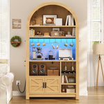 Itaar | 73 Inch Tall Arched Bakers Rack with Power Outlet and LED Light Farmhouse Coffee Bar Cabinet Kitchen Microwave Stand with Storage