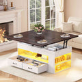 Itaar | Lift Top Coffee Table 4 in 1 Coffee Tables with Storage and Hidden Compartment Farmhouse Coffee Table with 2 Fabric Drawers LED Light