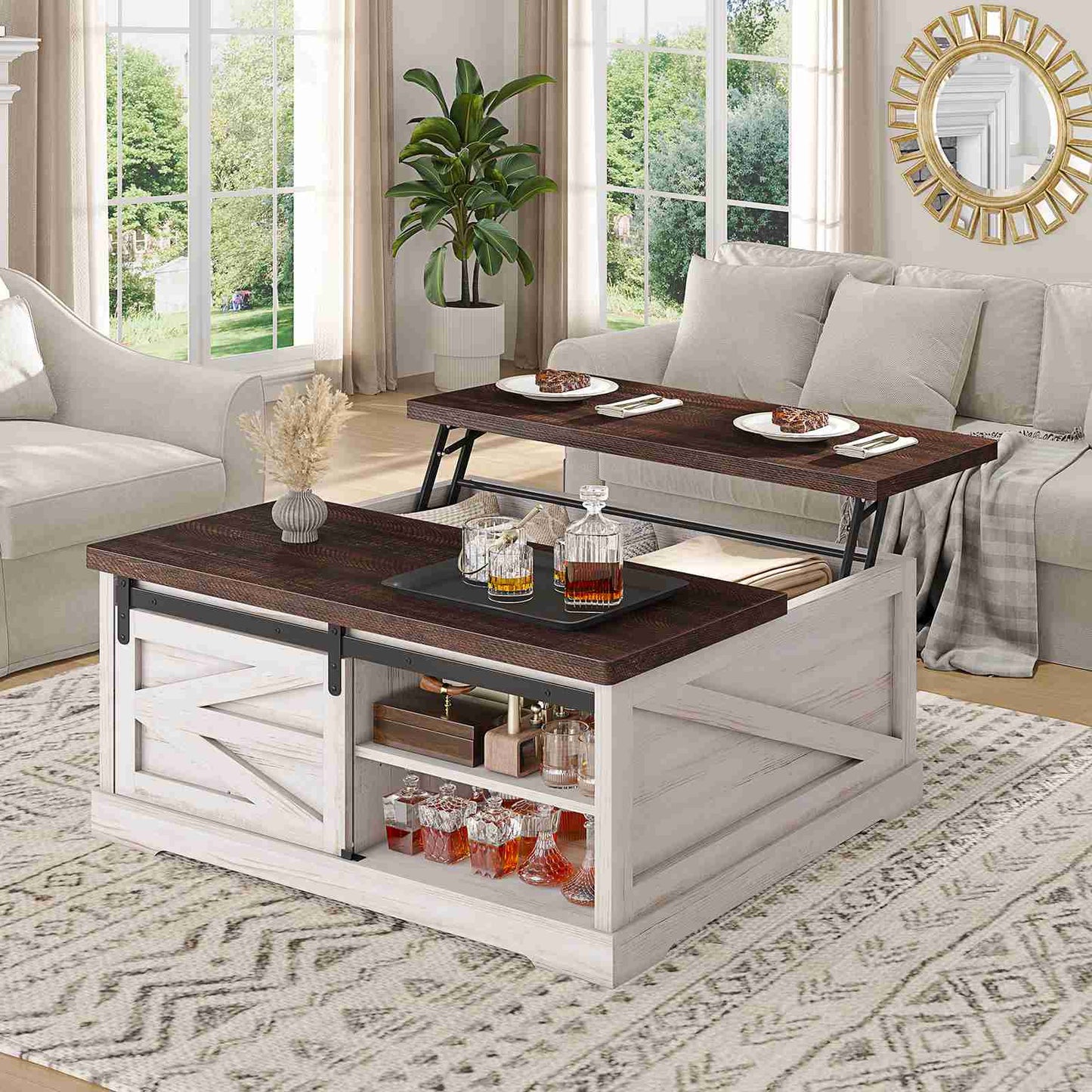 Itaar | 39.4 Inch Lift Top Coffee Table with Storage Farmhouse Coffee Tables for Living Room Square Coffee Table with Large Hidden Compartment