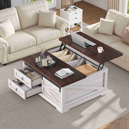 Itaar | 39.4 Inch Lift Top Coffee Table with Storage Farmhouse Coffee Tables for Living Room Square Coffee Table with Large Hidden Compartment