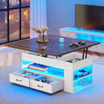 Itaar | Lift Top Coffee Table 4 in 1 Coffee Tables with Storage and Hidden Compartment Farmhouse Coffee Table with 2 Fabric Drawers LED Light