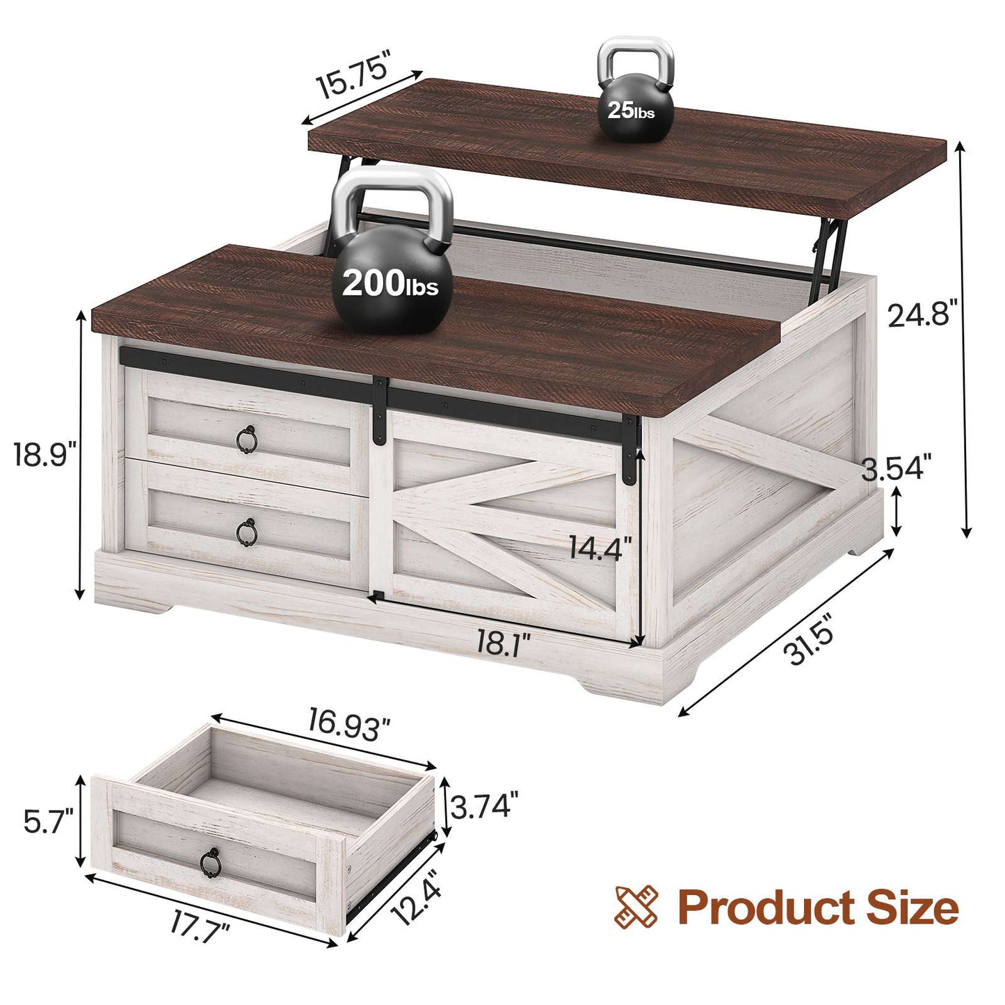 Itaar | 39.4 Inch Lift Top Coffee Table with Storage Farmhouse Coffee Tables for Living Room Square Coffee Table with Large Hidden Compartment