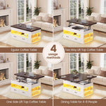 Itaar | Lift Top Coffee Table 4 in 1 Coffee Tables with Storage and Hidden Compartment Farmhouse Coffee Table with 2 Fabric Drawers LED Light