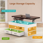 Itaar | Lift Top Coffee Table 4 in 1 Coffee Tables with Storage and Hidden Compartment Farmhouse Coffee Table with 2 Fabric Drawers LED Light