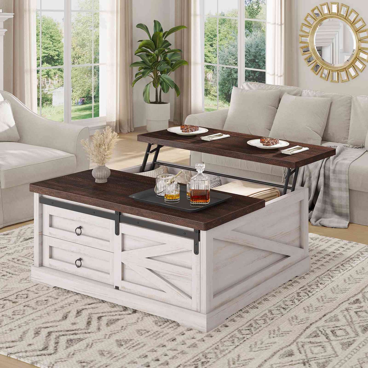 Itaar | 39.4 Inch Lift Top Coffee Table with Storage Farmhouse Coffee Tables for Living Room Square Coffee Table with Large Hidden Compartment