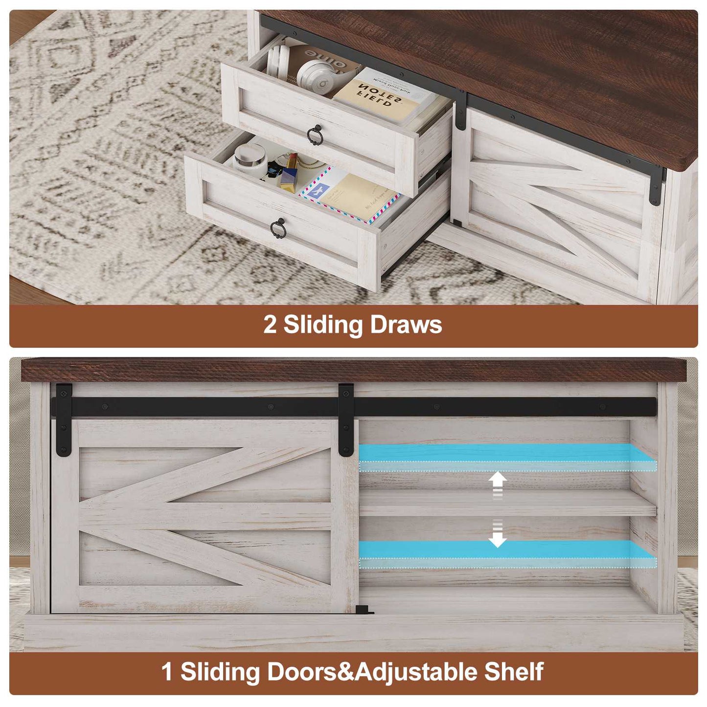 Itaar | 39.4 Inch Lift Top Coffee Table with Storage Farmhouse Coffee Tables for Living Room Square Coffee Table with Large Hidden Compartment