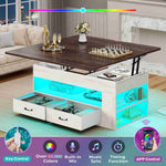 Itaar | Lift Top Coffee Table 4 in 1 Coffee Tables with Storage and Hidden Compartment Farmhouse Coffee Table with 2 Fabric Drawers LED Light
