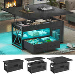 Itaar | 40 Inch Lift Top Coffee Table with Storage for Living Room 4 in 1 Table LED Expandable Coffee Table with 2 Fabric Drawers LED Light