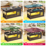 Itaar | 40 Inch Lift Top Coffee Table with Storage for Living Room 4 in 1 Table LED Expandable Coffee Table with 2 Fabric Drawers LED Light