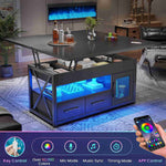 Itaar | 40 Inch Lift Top Coffee Table with Storage for Living Room 4 in 1 Table LED Expandable Coffee Table with 2 Fabric Drawers LED Light