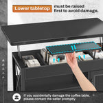 Itaar | 40 Inch Lift Top Coffee Table with Storage for Living Room 4 in 1 Table LED Expandable Coffee Table with 2 Fabric Drawers LED Light