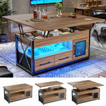 Itaar | 40 Inch Lift Top Coffee Table with Storage for Living Room 4 in 1 Table LED Expandable Coffee Table with 2 Fabric Drawers LED Light